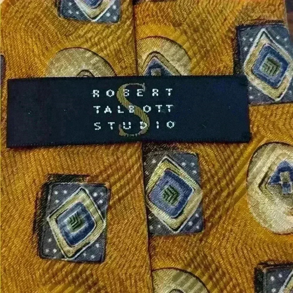 Robert Talbott Studios Gold Blue Geometric Neck Tie Imported Silk - Picture 3 of 6